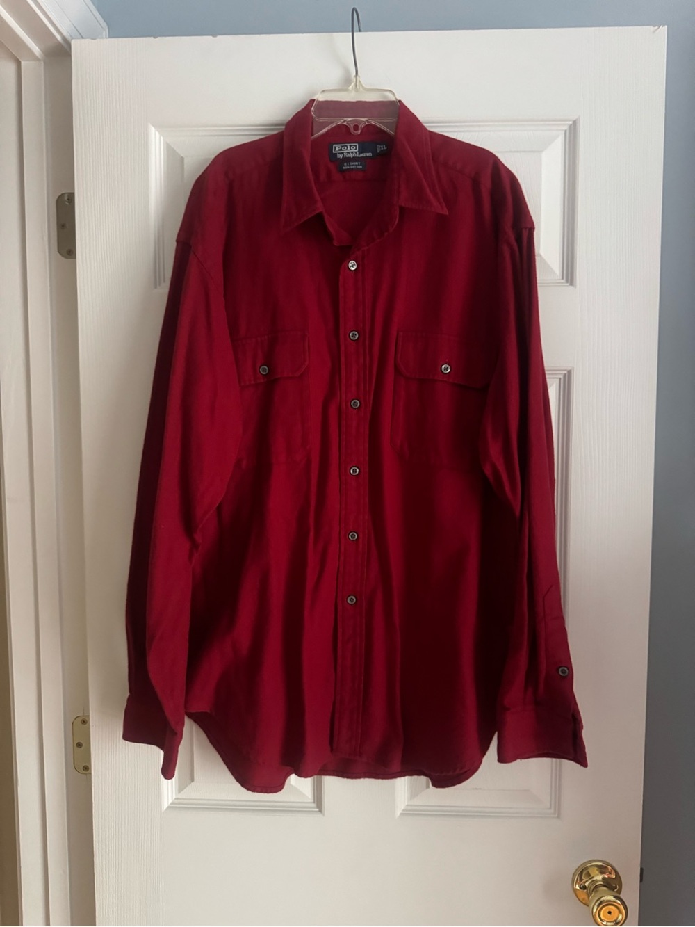 VTG Polo Ralph Lauren Men's Burgundy Flannel GI Button-Down Shirt